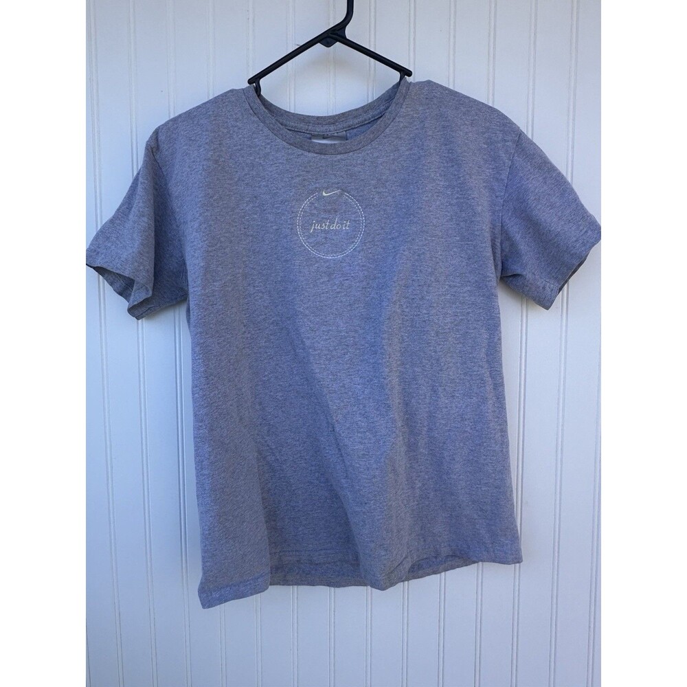 Nike Rare Y2K Just Do It Gray Embroidered T-Shirt Large Crewneck Short Sleeve